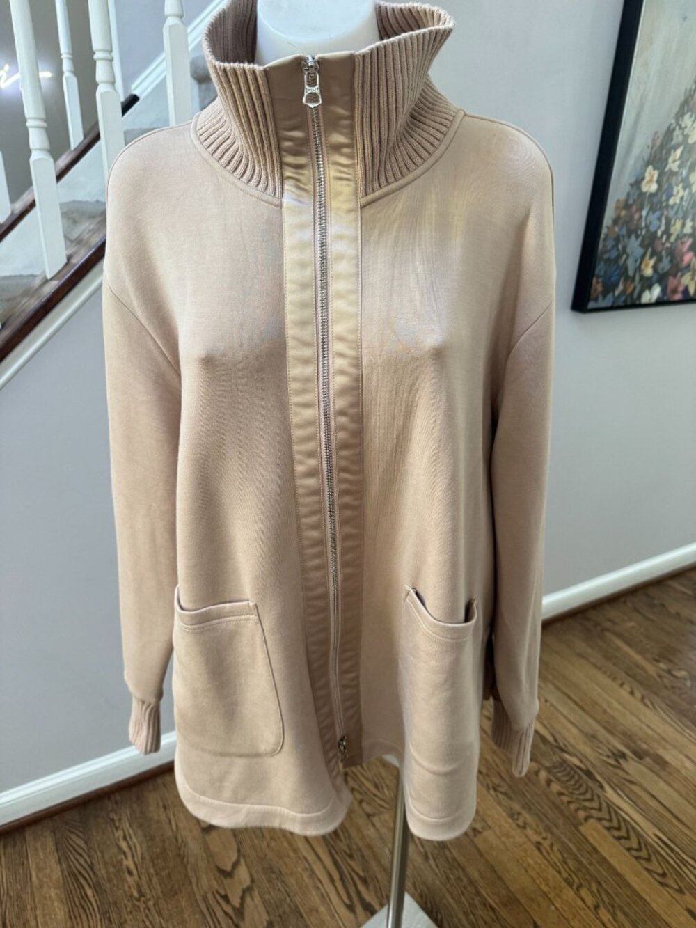 Varley Niamh Zip Through Jacket Double Soft Knit Sweater Taupe Size Large